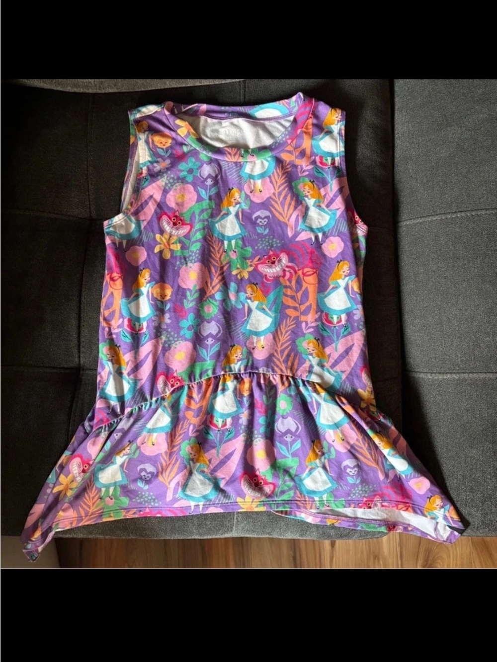 Rags to Raches Purple Alice Print Peplum Tank with Turquoise & Pink Accen